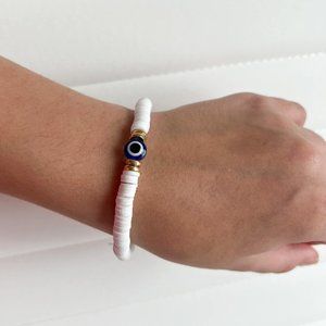 White and Blue Evil Eye Boho Beaded Bracelet